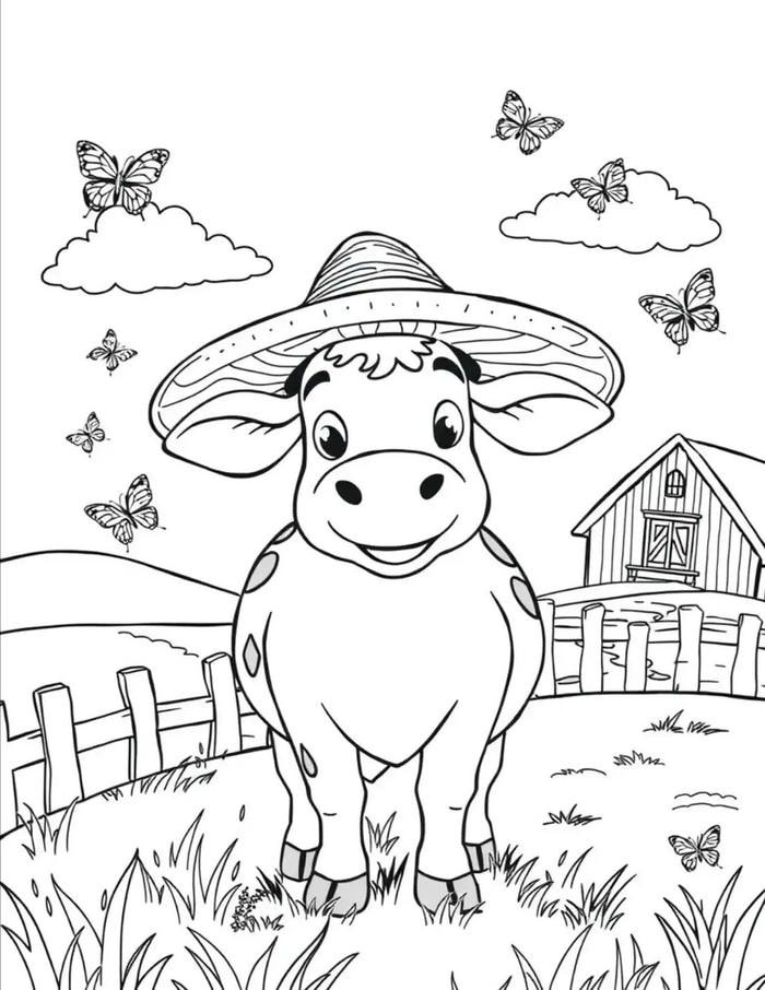 Hình tô màu con bò sử dụng đường viền dày dễ nhận biết