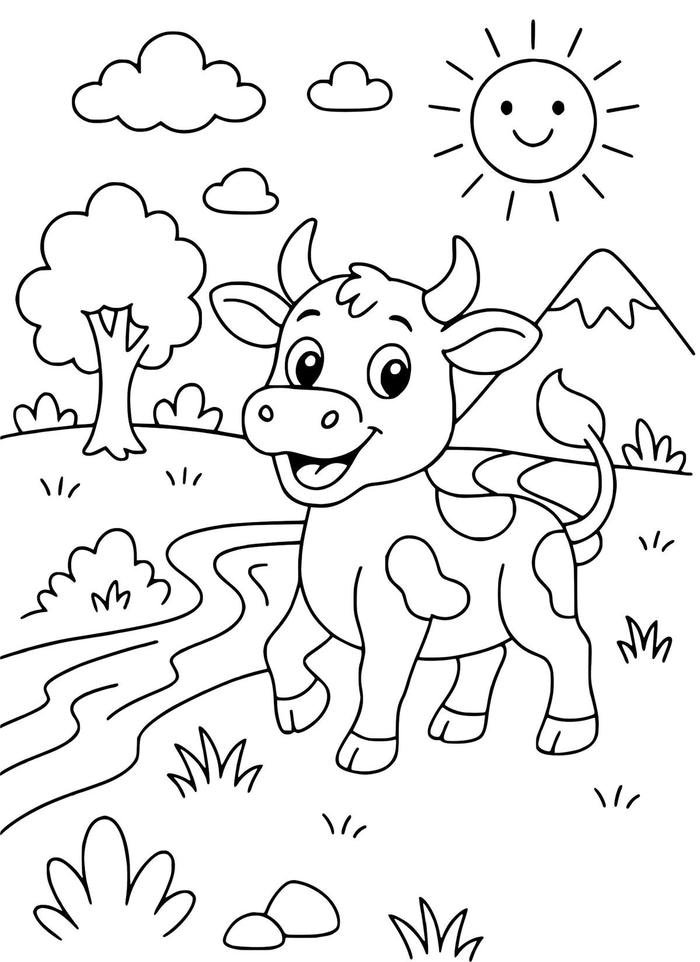Hình tô màu con bò với đường viền liền mạch