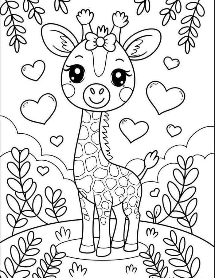 Hình tô màu hươu cao cổ có vùng trống liền mạch