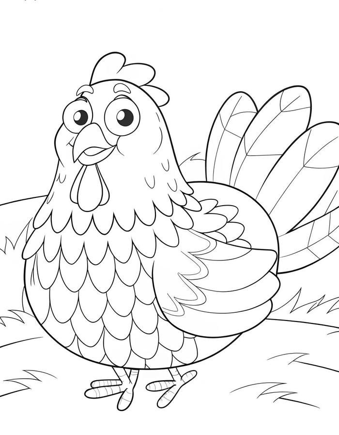Hình tranh tô màu con gà có đường nét rõ nhưng chi tiết hơn