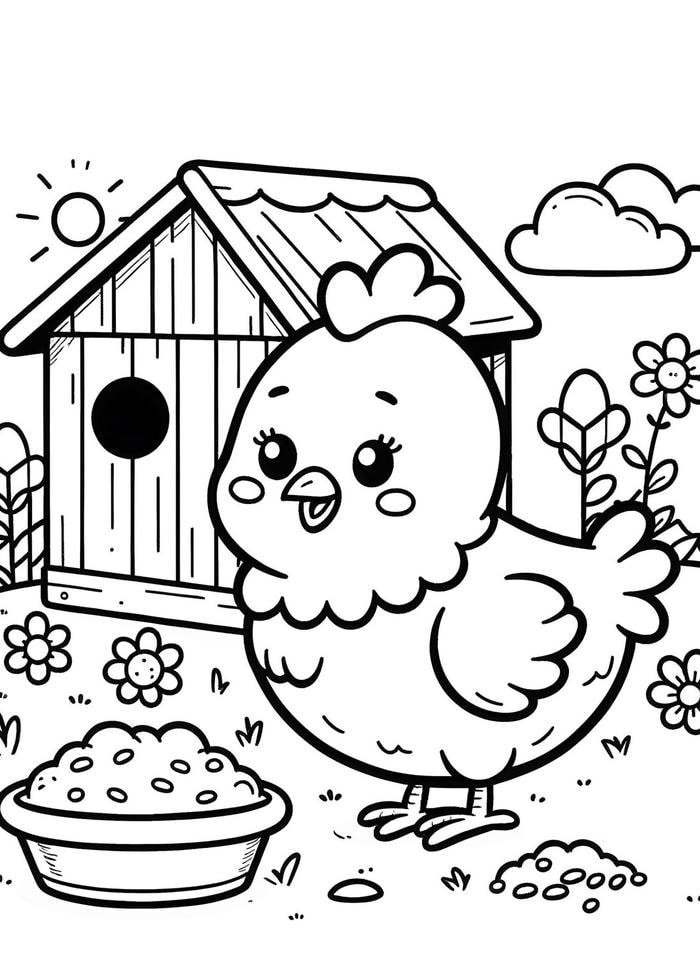 Hình tranh tô màu con gà có đường viền to dễ theo nét