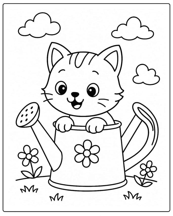 Hình tranh tô màu con mèo phù hợp tô từ đầu đến cuối