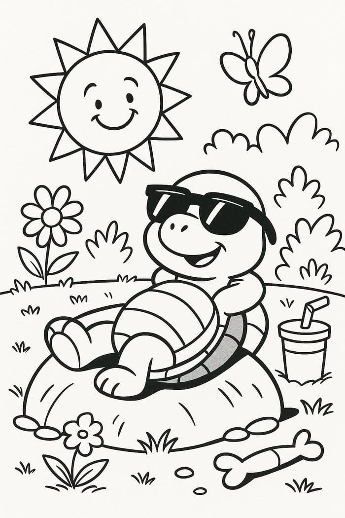 Hình tranh tô màu con rùa có chi tiết tăng nhẹ