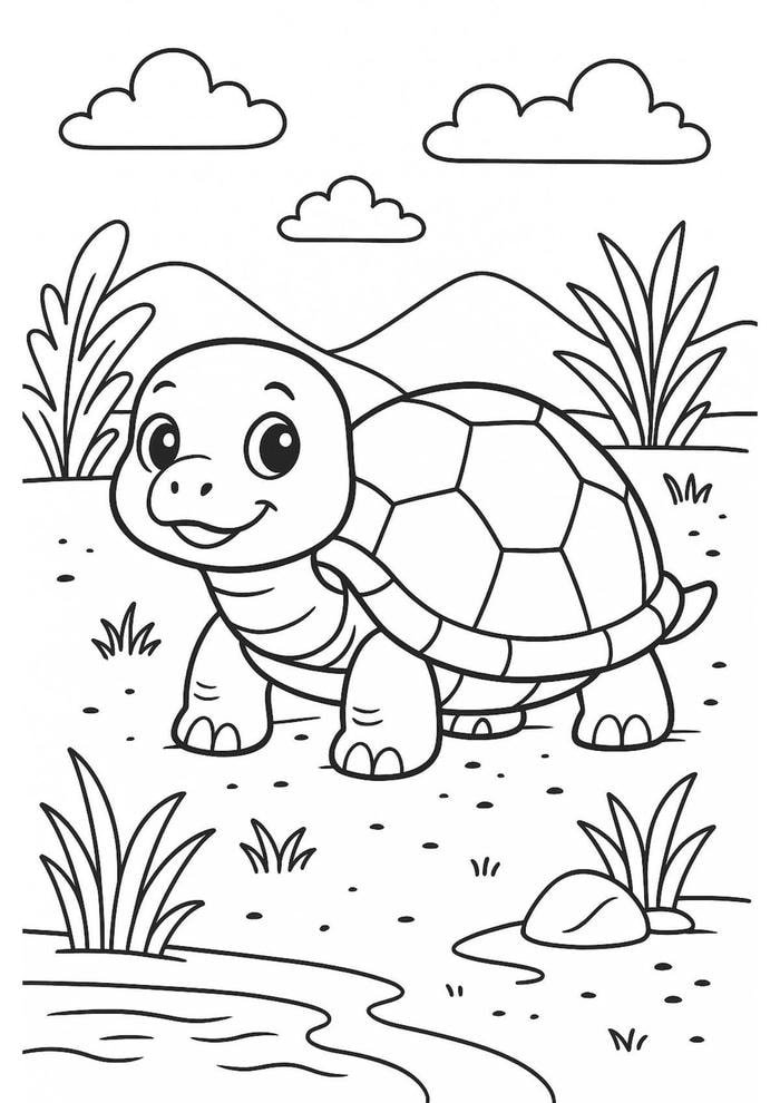 Hình tranh tô màu con rùa với cấu trúc đơn giản