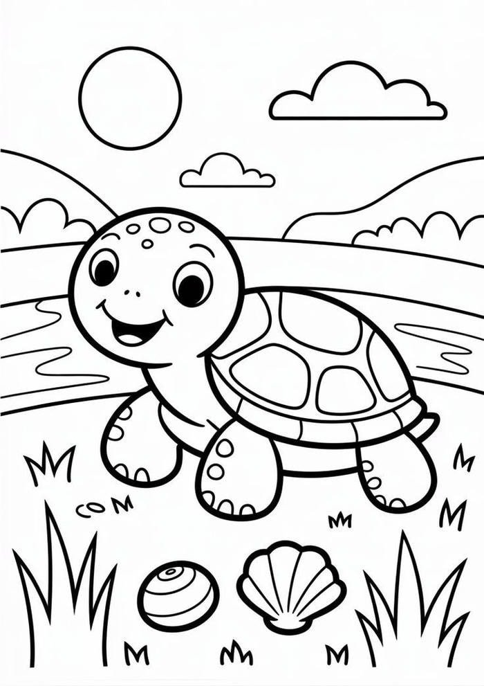 Hình tranh tô màu con rùa yêu cầu tô tỉ mỉ