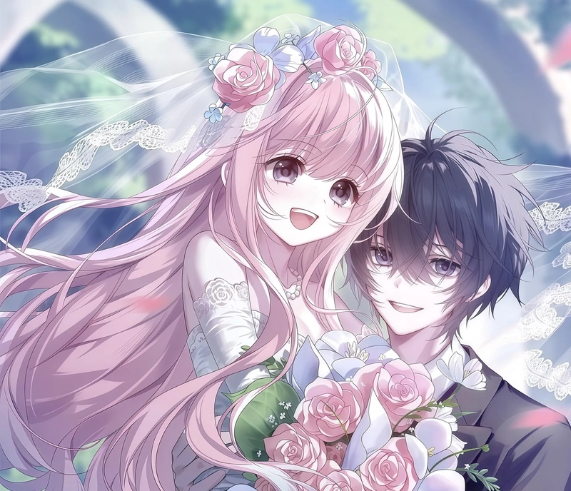 Ảnh cô dâu chú rể anime mang vẻ đẹp ngọt ngào