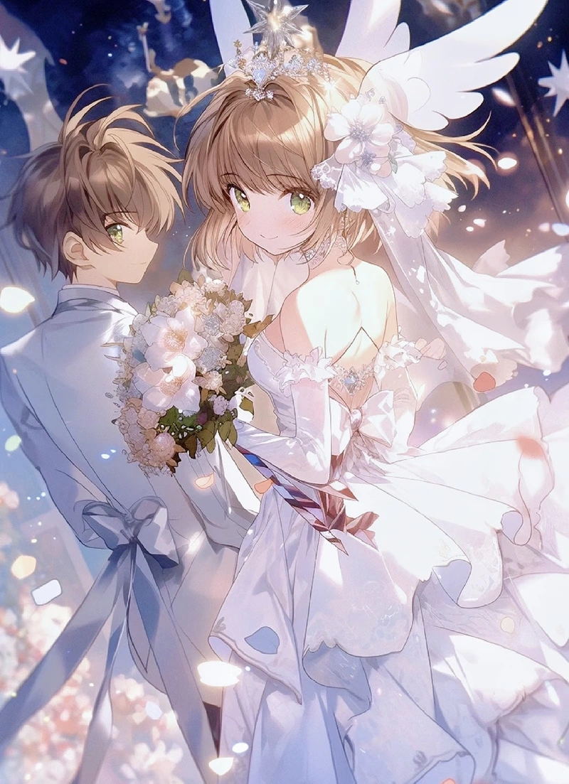 Ảnh cô dâu chú rể anime với tạo hình đáng yêu