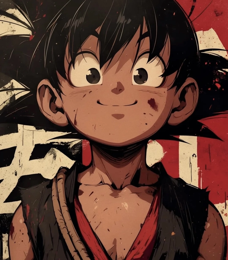 Hình ảnh mái tóc dựng Goku nổi bật giữa khung hình sáng