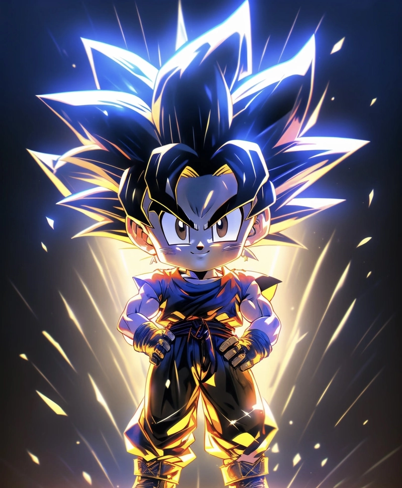 Hình trạng thái biến hình Goku nổi bật dưới ánh sáng mạnh
