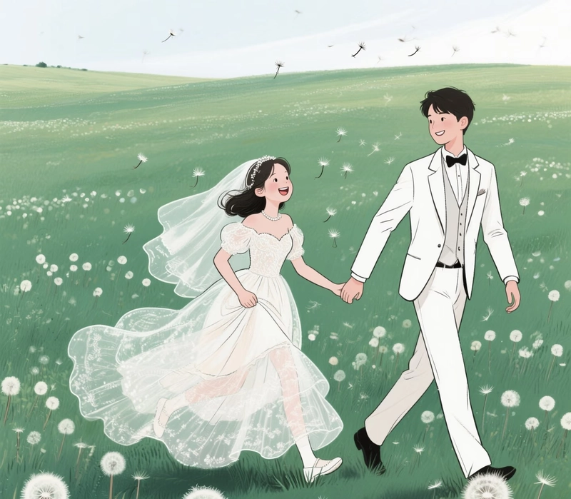 Khoảnh khắc vui vẻ của cô dâu chú rể anime