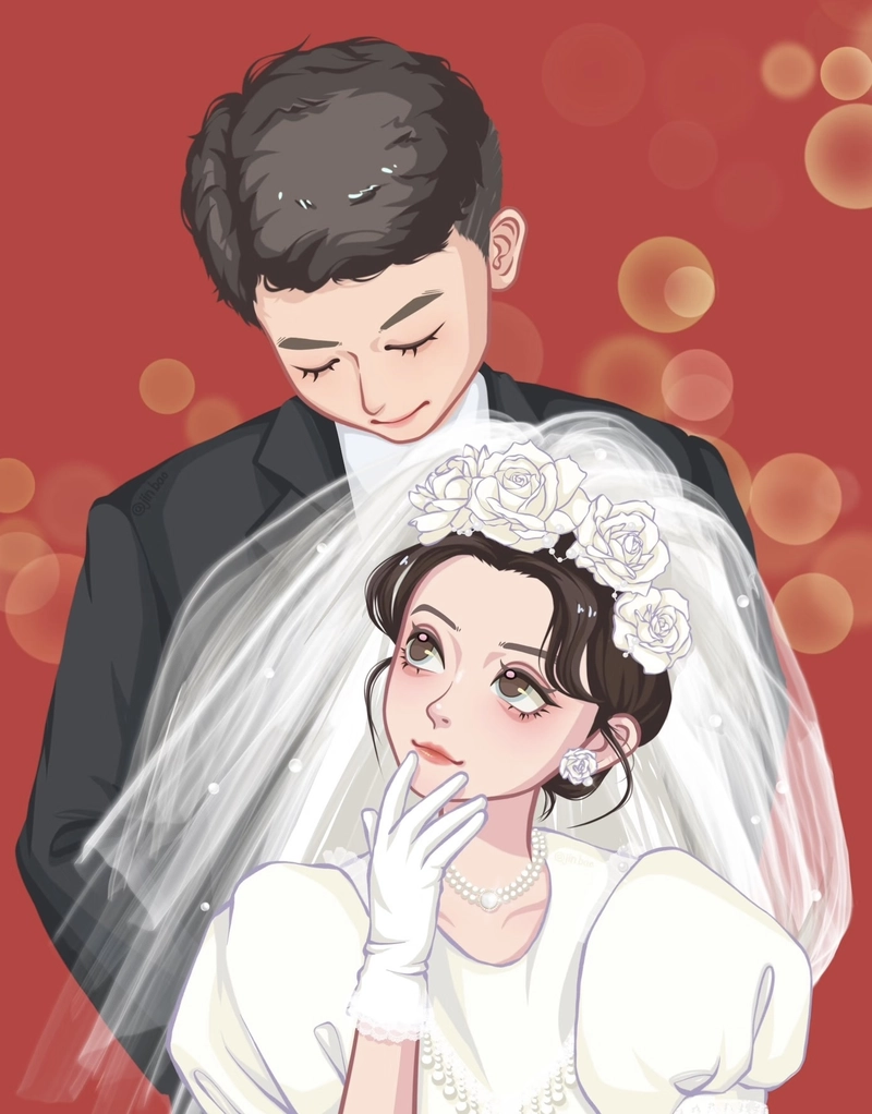 Khung cảnh nhẹ nhàng của cô dâu chú rể anime