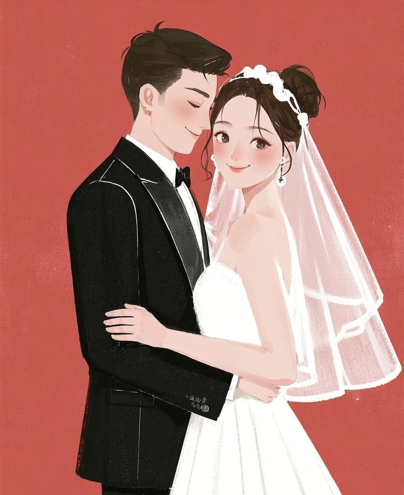 Nụ cười hạnh phúc trong ảnh cô dâu chú rể anime