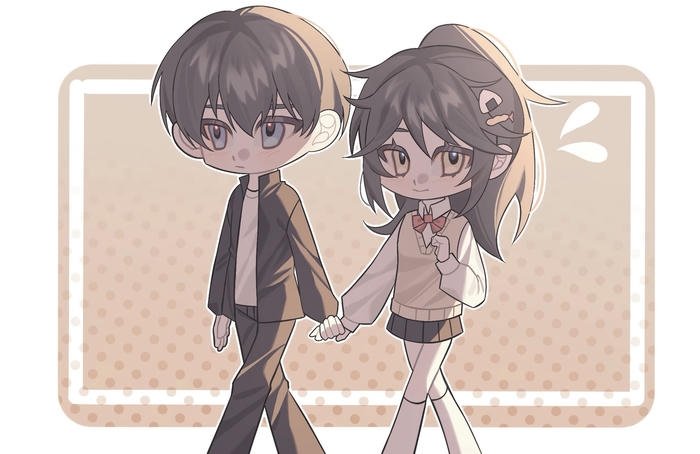 hình anime nắm tay cặp đôi trẻ nhẹ
