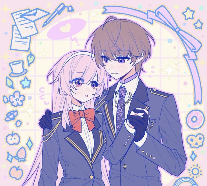 hình anime nắm tay đứng cạnh nhau