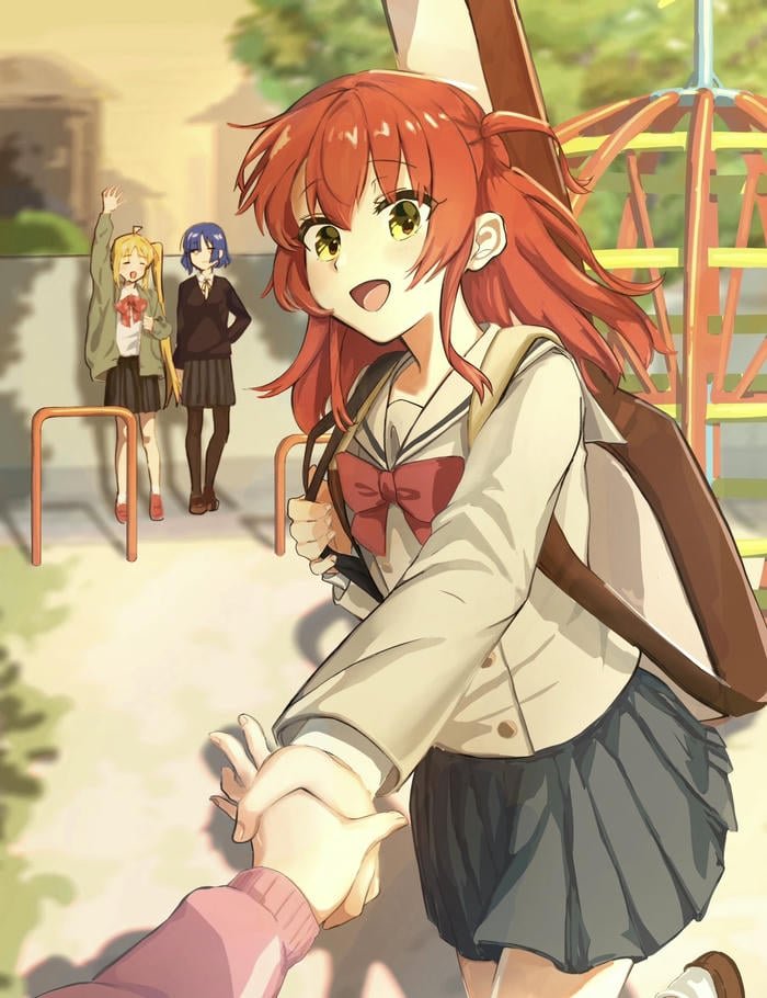 hình anime nắm tay trang phục học đường