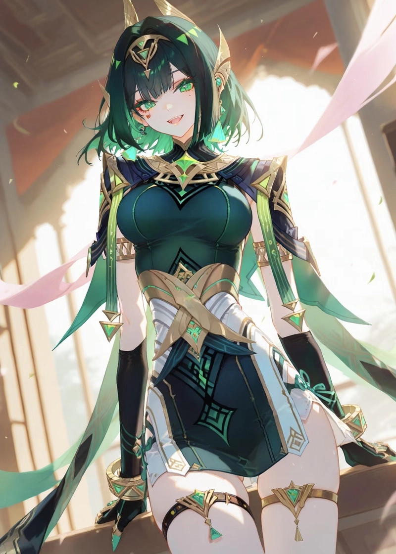 Hình ảnh anime Genshin Impact ánh nhìn sâu lắng nhẹ nhàng