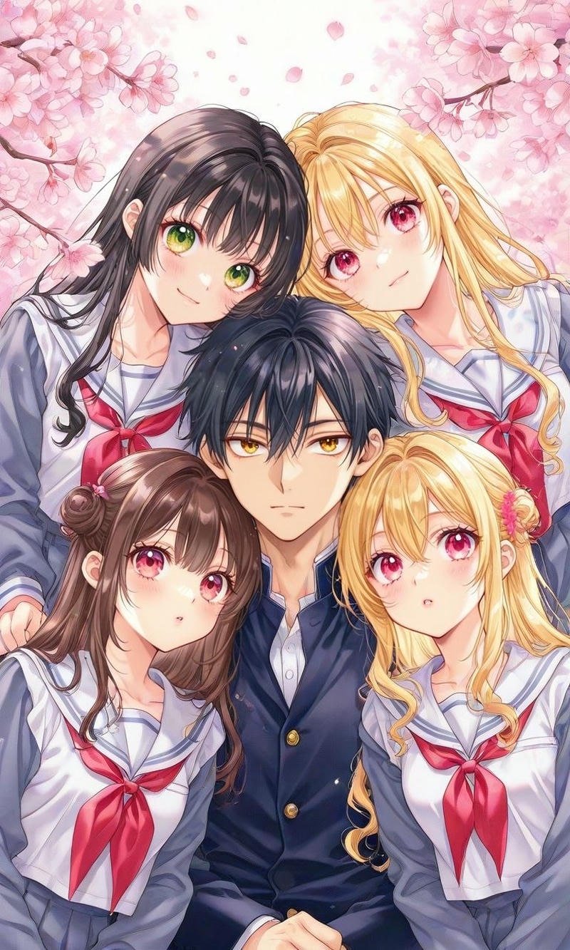 Hình ảnh anime harem nổi loạn cùng mái tóc mềm mại