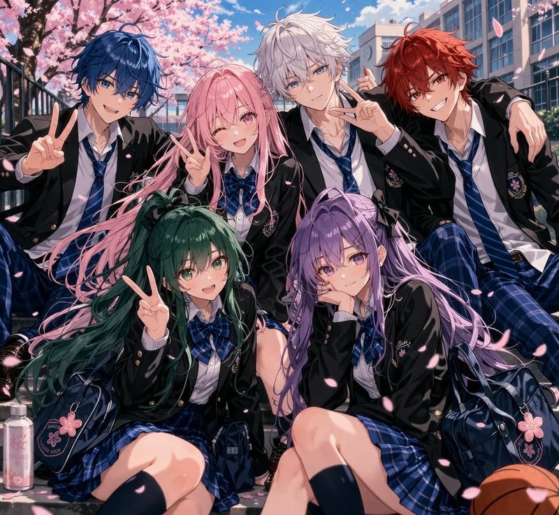 Hình ảnh anime harem vui nhộn cùng biểu cảm đáng yêu
