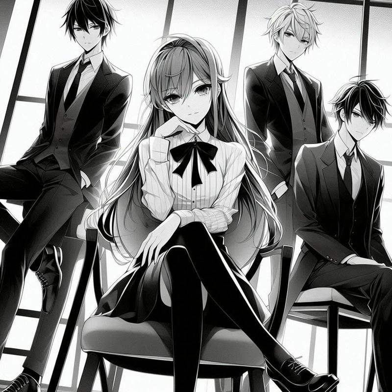 Hình anime harem mộng mơ với mái tóc đầy màu sắc