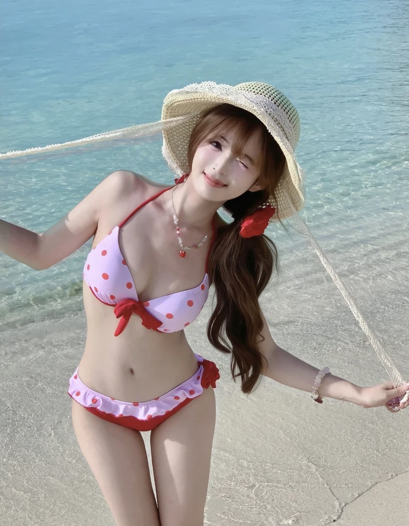 Hình cô gái bikini hồng tươi tắn đáng yêu