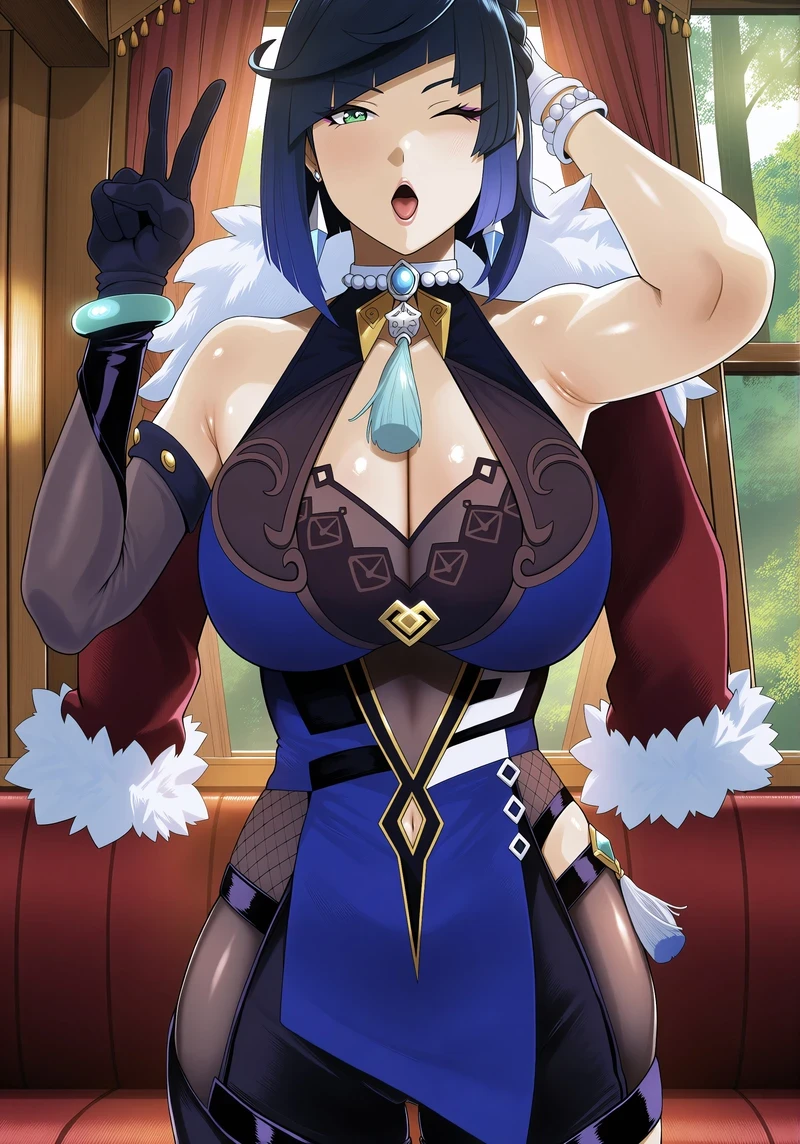 Hình hentai Yelan với ánh mắt đầy cuốn hút