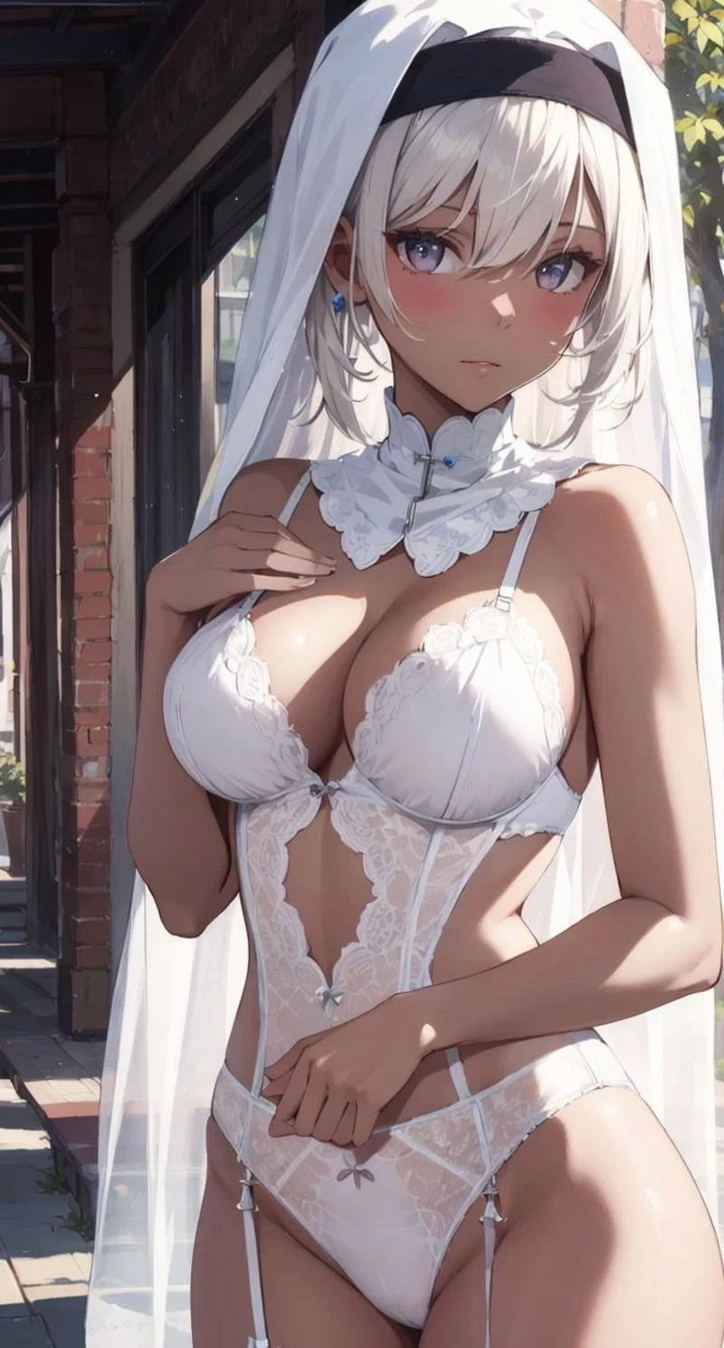 Nhân vật anime hentai Nun với bikini trắng ấn tượng