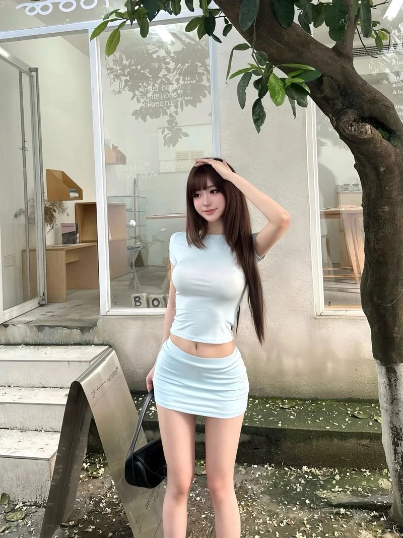 Gái xinh mặc váy ngắn da trắng mịn